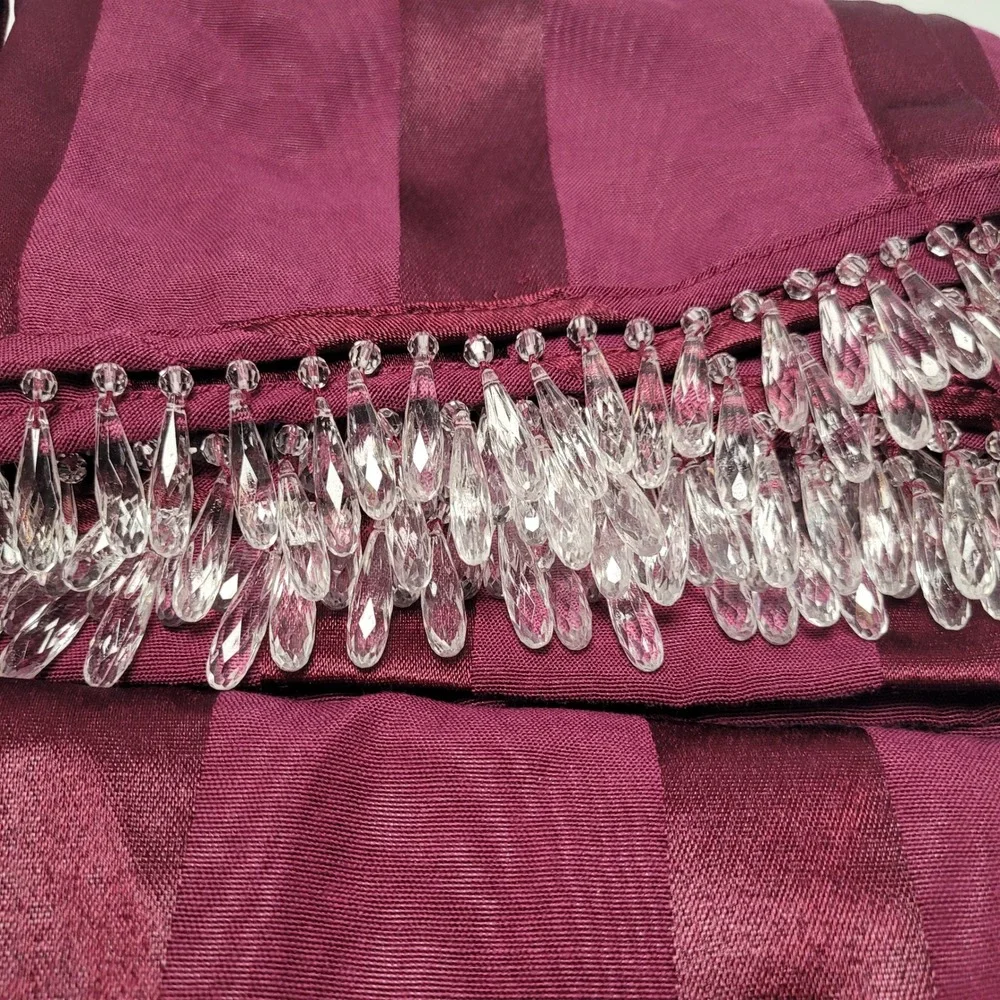 4 JCPenney Home Collection Valance Curtains 15x72 Panel Burgundy Striped Beaded